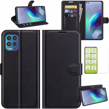 Für Motorola Moto G100 Tasche Wallet Premium Schwarz Schutz Hülle Case Cover Etui + 0,26mm H9 2.5 Hart Glas