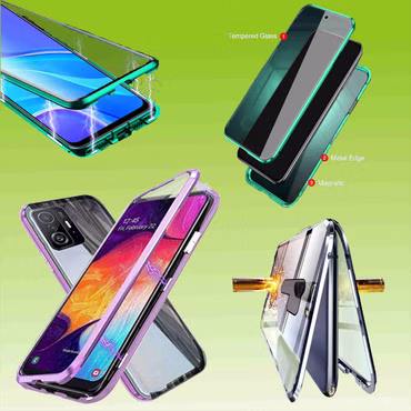 Beidseitiger 360 Grad Magnet / Glas Case Bumper für Smartphones Handy Tasche Case Hülle Cover New Style