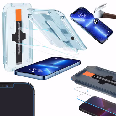 Für Apple iPhone 14 Plus / 13 Pro Max mit Selbstmontage Ausrichtungsgehäuse 3D Premium 0,3 mm H9 Hart Glas Schwarz Folie Schutz Hülle Neu