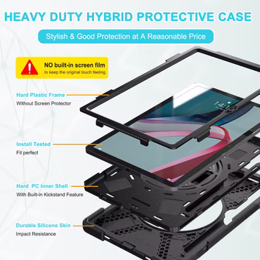 Für Lenovo Tab P11 Pro 2. Gen 11.2 Zoll 360 Grad aufstellbare Outdoor Hybrid Schwarz Tablet Tasche Etuis + Halteschlaufe