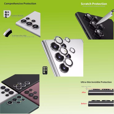 Aluminium Ring Kamera Tempered Hart Glas Film für Smartphones Handy Panzer