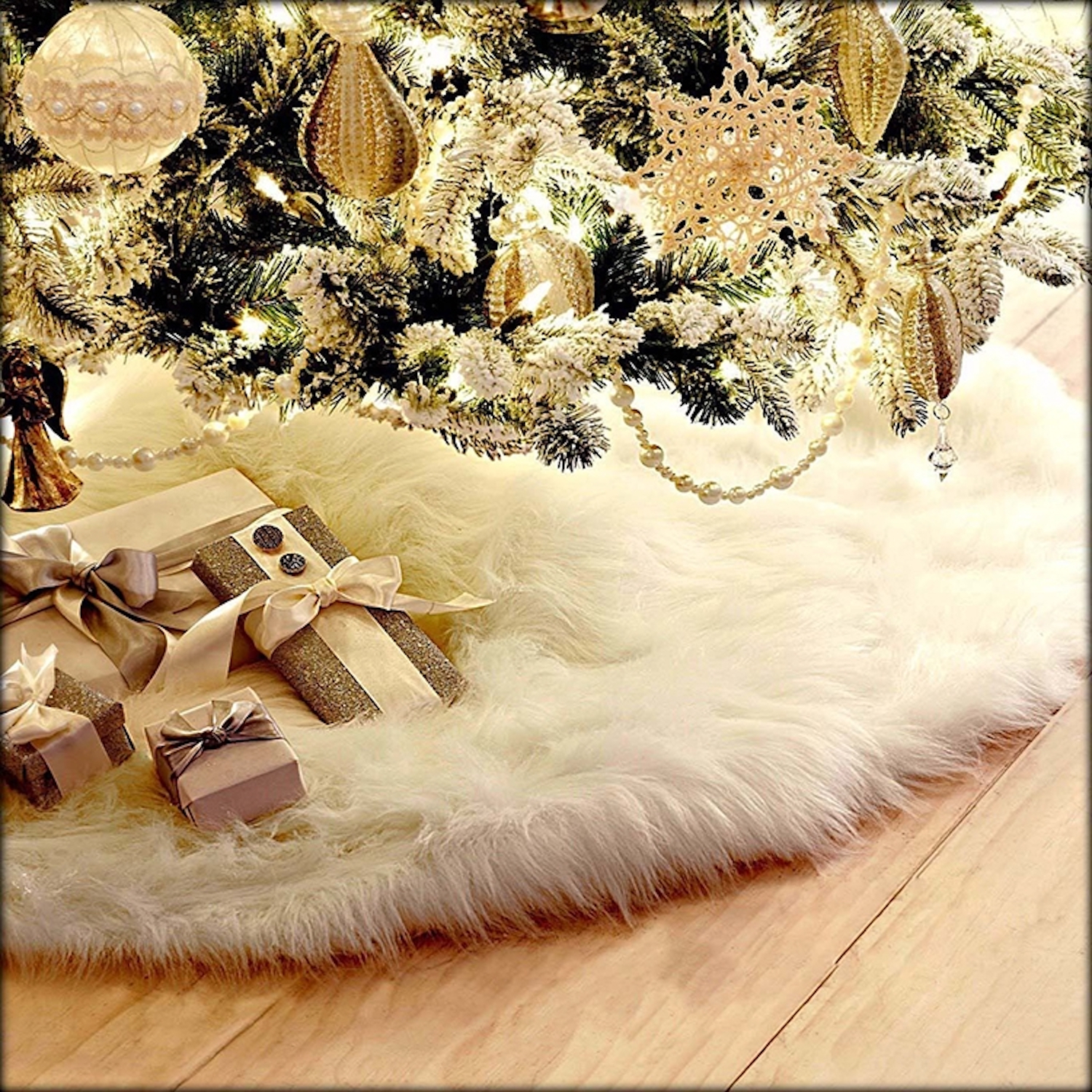 Weiße 90cm Weihnachtsbaum Unterlage Christbaum Decke Abdeckung Deko Christmas