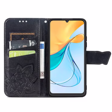 Für ZTE Blade V50 Vita Kunstleder Wallet Handy Tasche Schmetterling Design Schutz Hülle Case Cover Etuis Schwarz