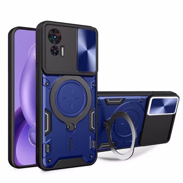 Für Motorola Moto G84 5G Sliding Kamera TPU / PC Schutzhülle Ring Halterung Blau