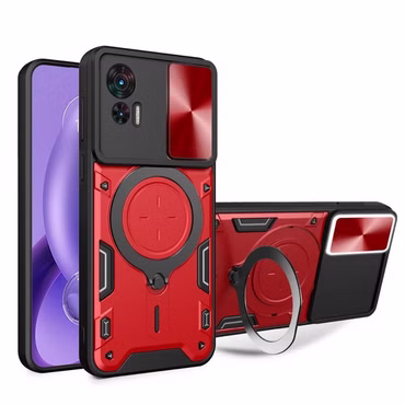 Für Motorola Moto G84 5G Sliding Kamera TPU / PC Schutzhülle Case Ring Halterung, Farbe: Rot