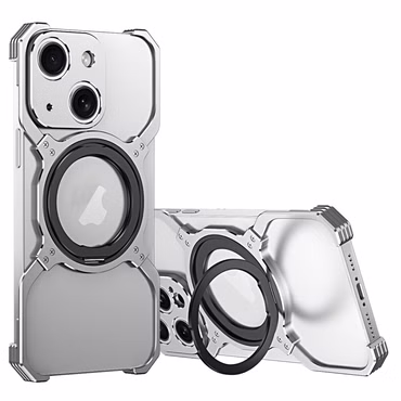 Für Apple iPhone 15 Luxus Rahmen Metal Magsafe Case Hülle Silber