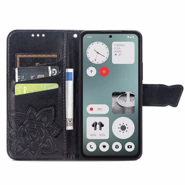 Für Nothing CMF Phone 1 Kunstleder Wallet Schmetterling Hülle Schwarz