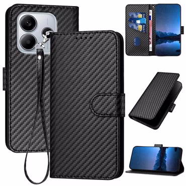Für Xiaomi Redmi Note 14 5G Carbon Fiber Kunstleder Hülle mit Lanyard