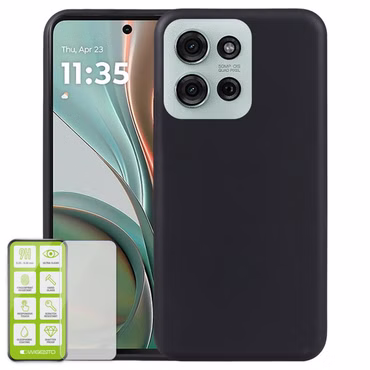 Für Motorola Moto G75 5G Silikon TPU Schutz Hülle Schwarz + Hart Glas
