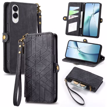 Für Samsung Galaxy S25 Edge 5G Kunstleder Zipper Wallet Tasche Schwarz