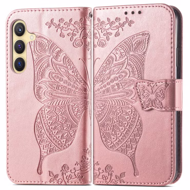 Für Samsung Galaxy S25 FE 5G Kunstleder Schmetterling Book Hülle Rosa