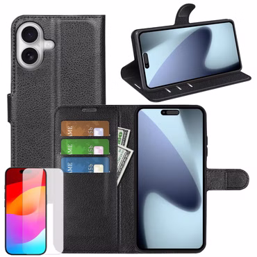 Klapphülle + 9H Schutzglas für Apple iPhone 17 Book Wallet Case