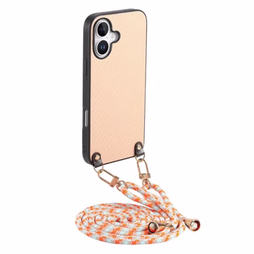 Für Apple iPhone 17 Carbon Design Leder Hülle mit Umhängeband Beige