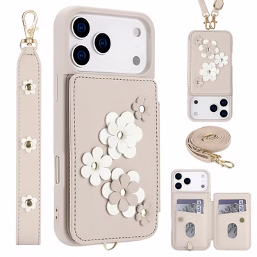 Hülle mit Umhängeband für iPhone 17 Air Pro Max Crossbody Case mit Blumenmotiv
