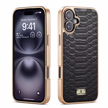 Für Apple iPhone 17 Kunstleder Electroplating Textur Hülle Schwarz