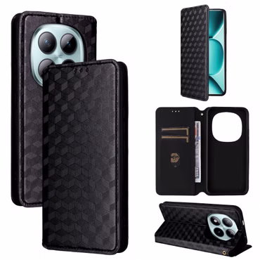 Für Xiaomi Redmi Note 15 Pro 5G Cubic Kunstleder Wallet Hülle Schwarz