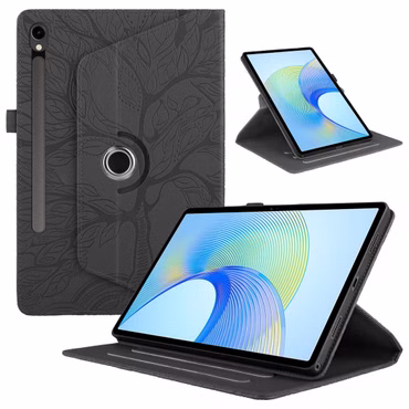 Für Samsung Galaxy Tab S10 FE Plus 360 Baum Kunstleder Tasche Schwarz