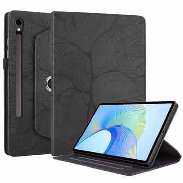 Für Samsung Galaxy Tab S10 FE Plus 360 Baum Kunstleder Tasche Schwarz