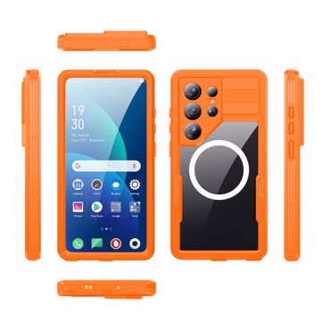 MagSafe Handyhülle Wasserdicht für Samsung Galaxy S26 S25 Plus Ultra 360 Grad, Handy-Typ: Galaxy S26 5G, Farbe: MagSafe Wasserdicht Orange