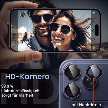 Linsenglas für Apple iPhone 18 Pro Max Aluminium Ring 9H Schwarz