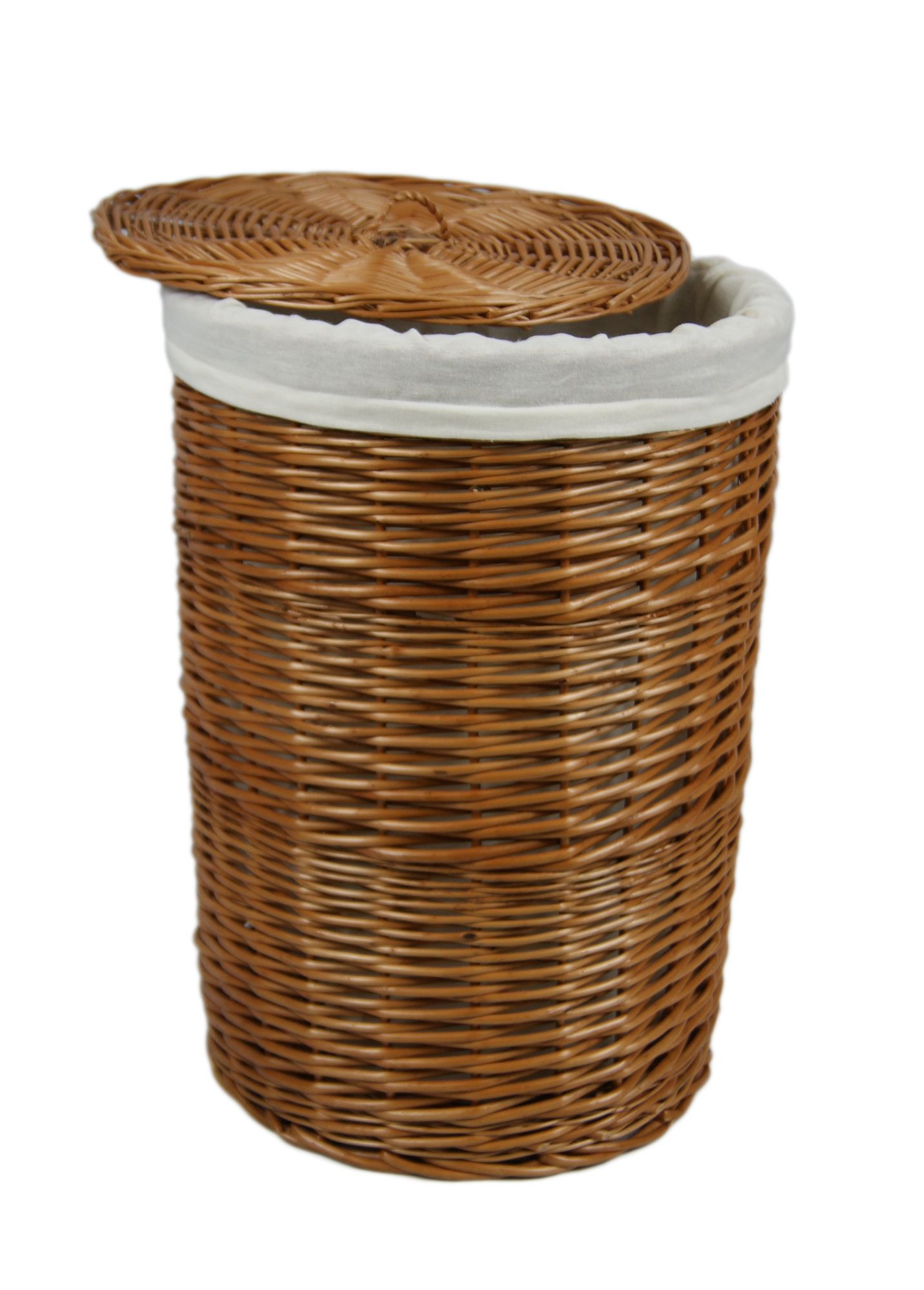 Lycce Wäschekorb - 47L oder 70L rund aus Weide Wäschekorb mit Deckel und waschbarem Stoffeinsatz Wäschesammler Kleidertruhe Wäschetonne Wäschebox
