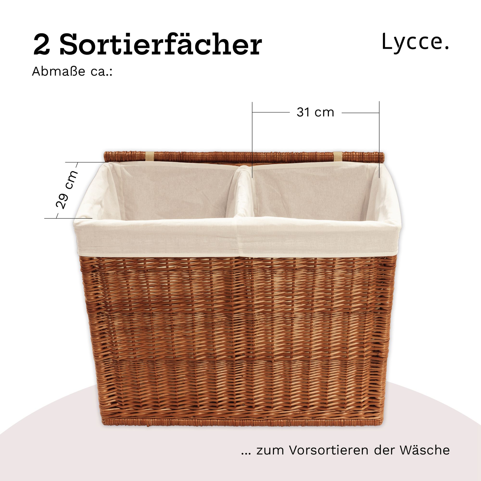 Wäschekorb 2 Fächer 120 l Wäschesortierer Weide 67 x 33 x 56 cm