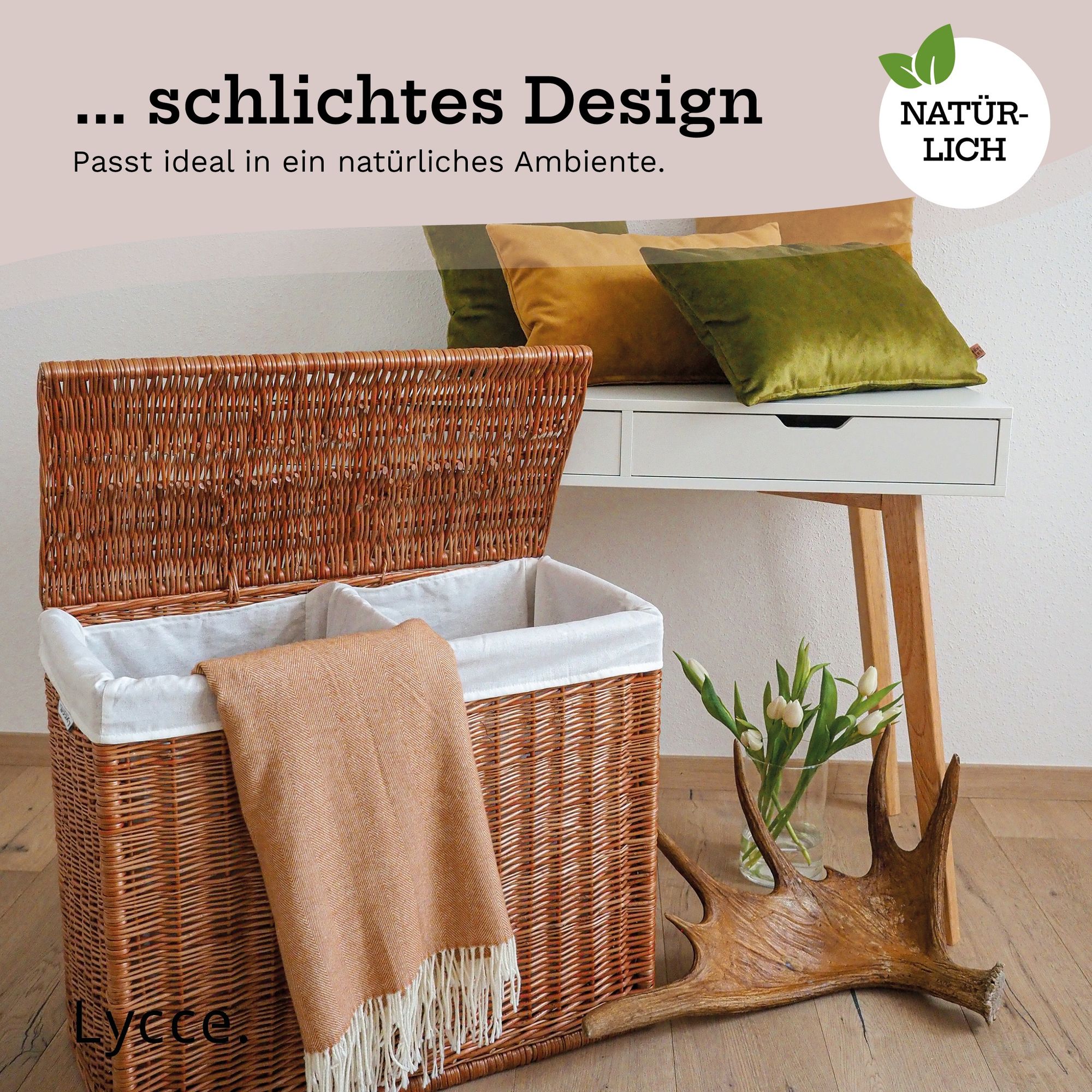 Wäschekorb 2 Fächer 120 l Wäschesortierer Weide 67 x 33 x 56 cm
