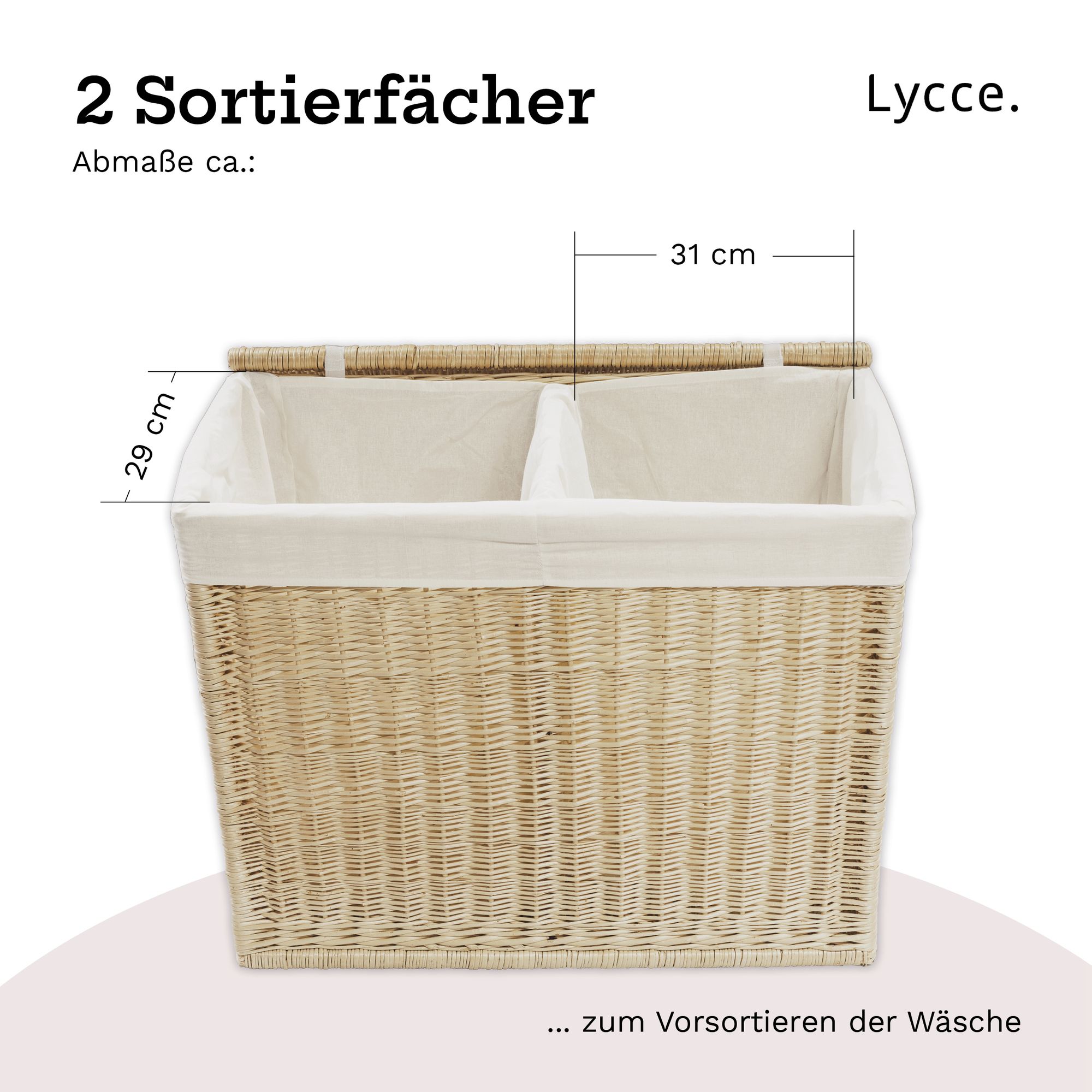 Wäschekorb 2 Fächer 120 l Wäschesortierer Weide 67 x 33 x 56 cm