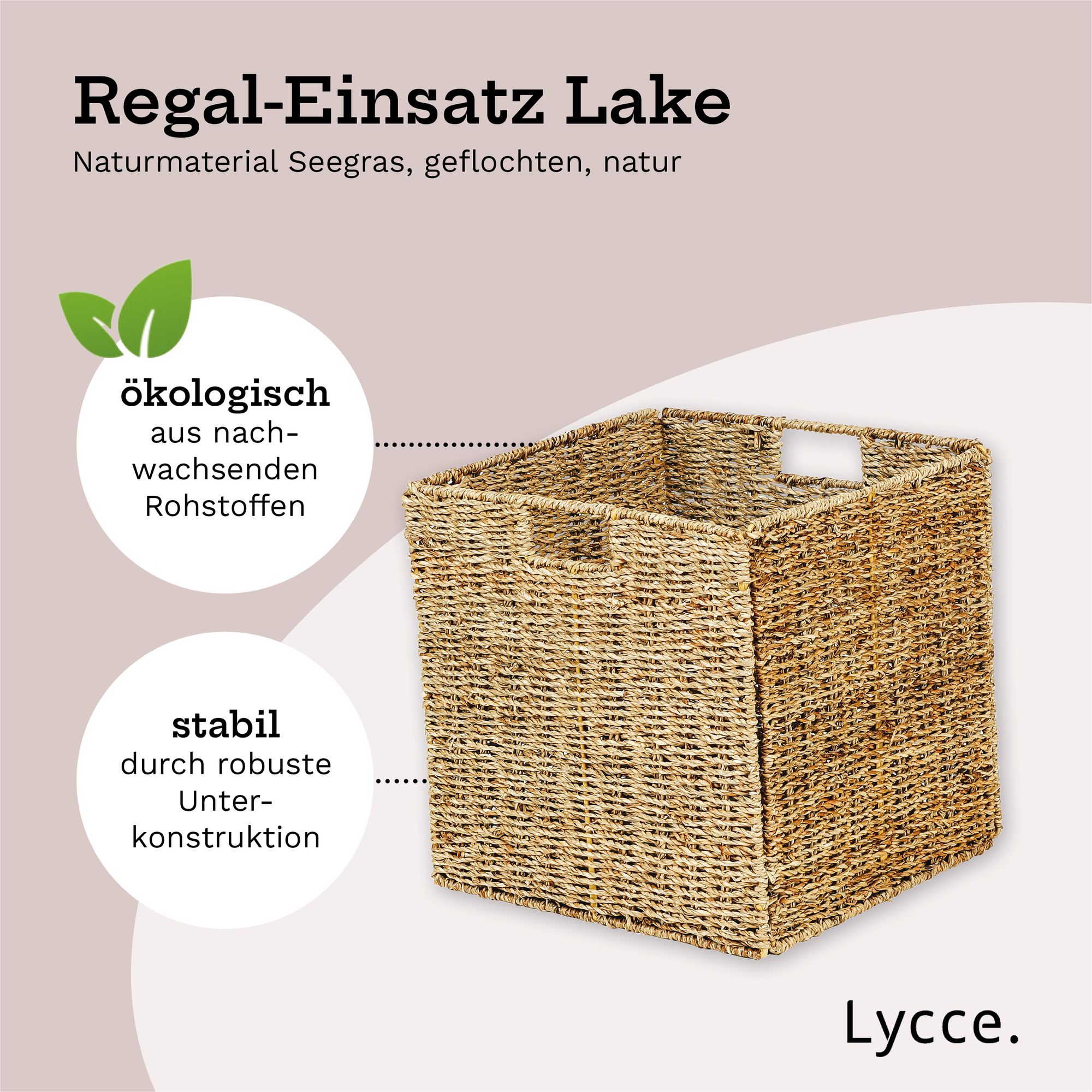 Lycce Regaleinsatz LAKE, Korb geflochten aus Seegras Aufbewahrungskorb 35 l (33 x 33 x 33 cm)