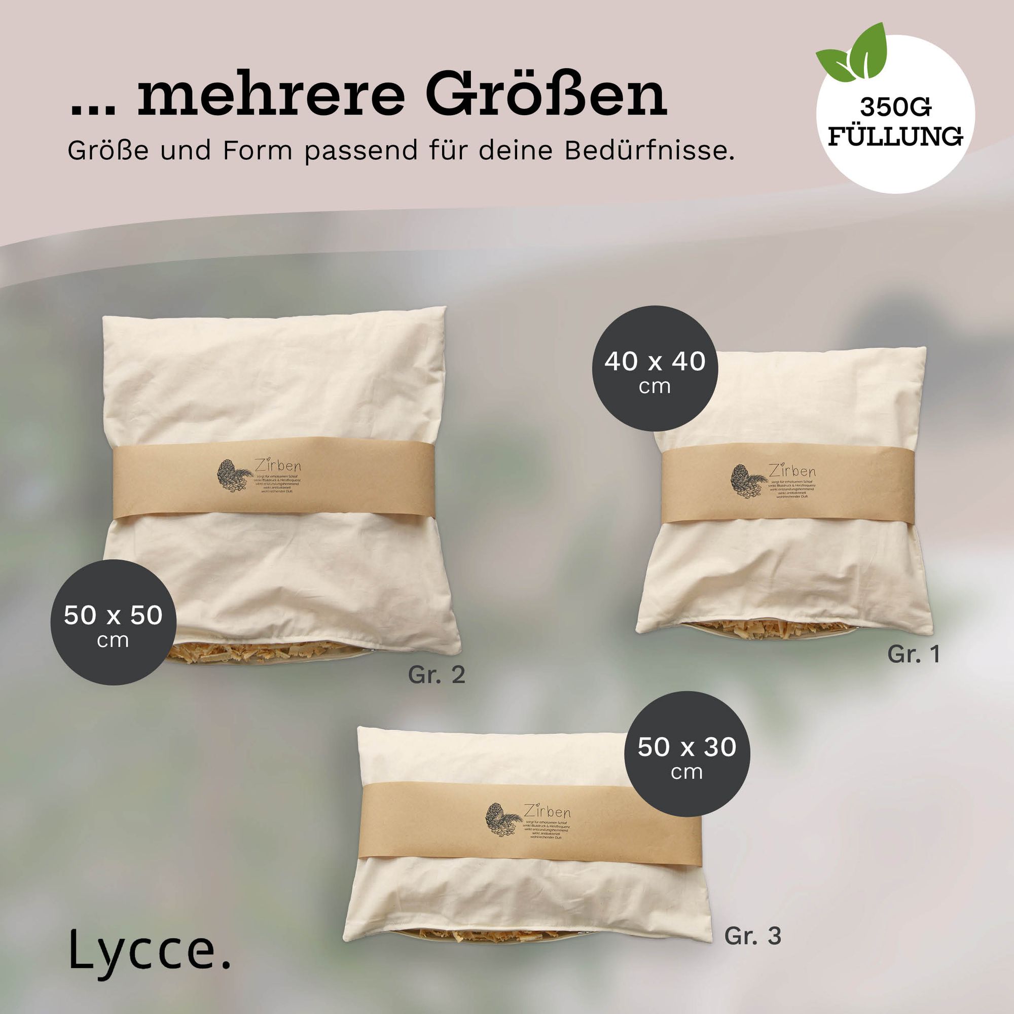 Lycce Zirbenkissen zum Schlafen, Kopfkissen aus natürlicher Bio-Baumwolle mit Zirbenholz-Füllung - verschiedene Größen