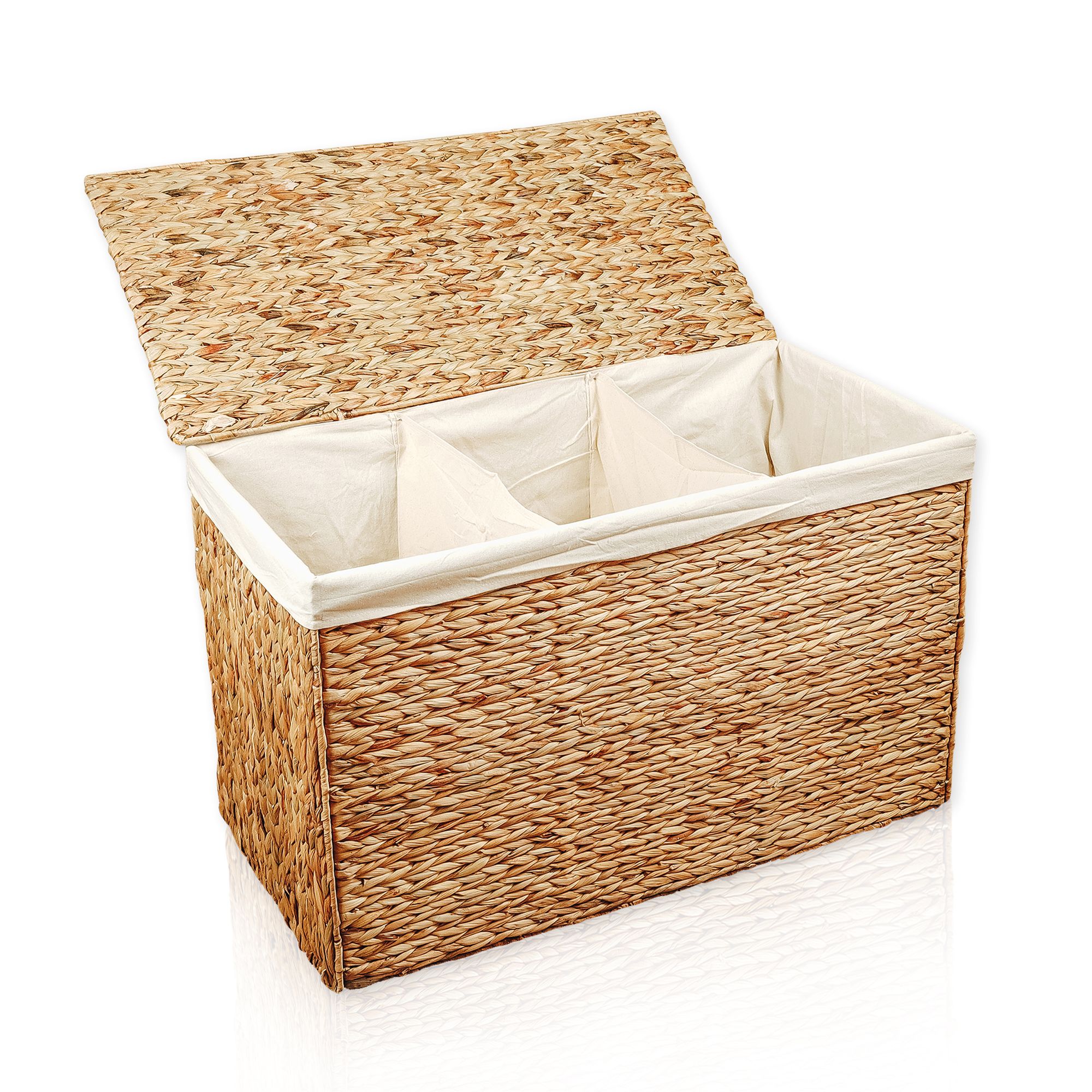 Lycce Wäschekorb 3 Fächer 150 l Wäschesortierer Wasserhyazinthe natur 79 x 40 x 50 cm