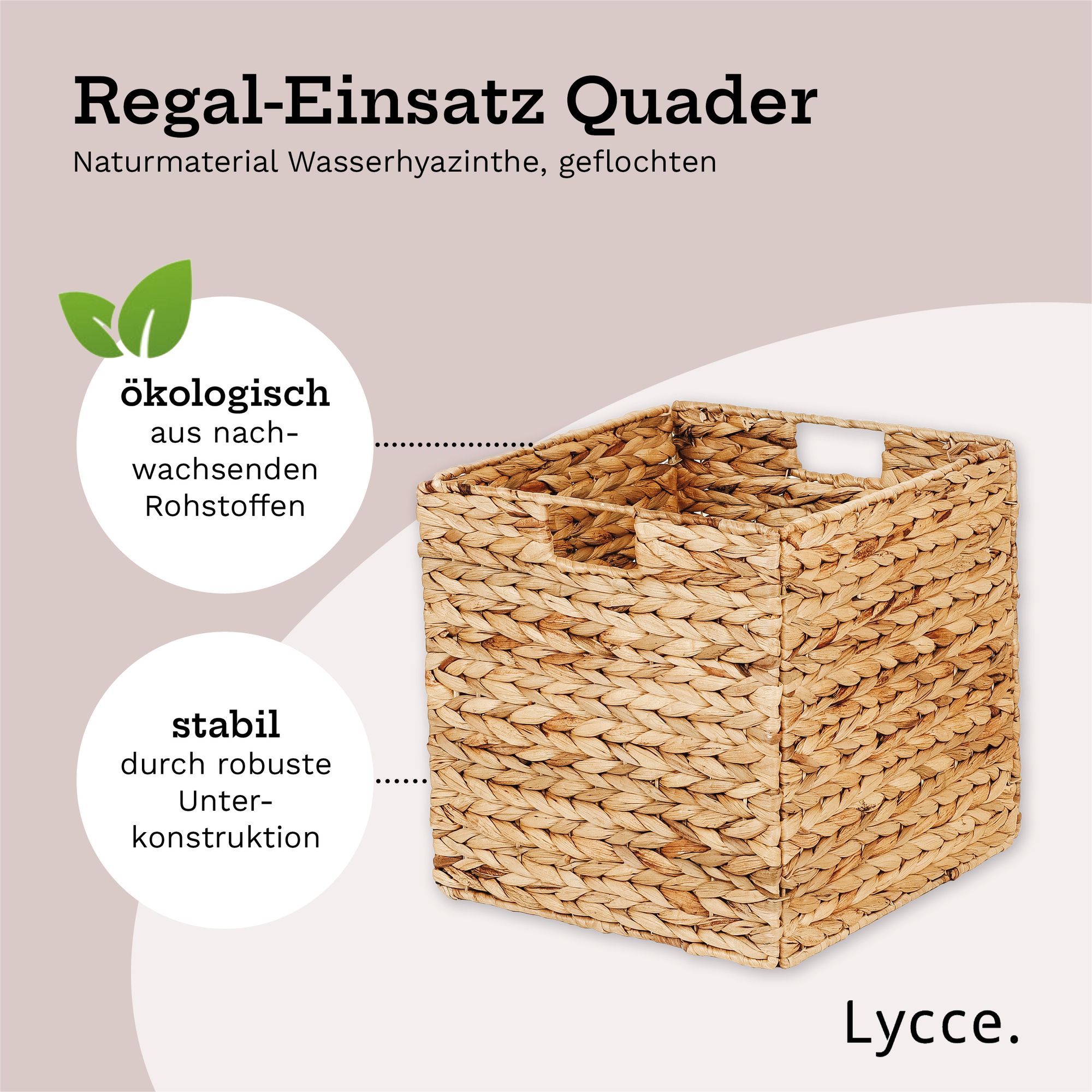 Lycce Regaleinsatz QUADER, Korb geflochten aus Wasserhyazinthe Aufbewahrungskorb 35 l (33 x 33 x 33 cm)