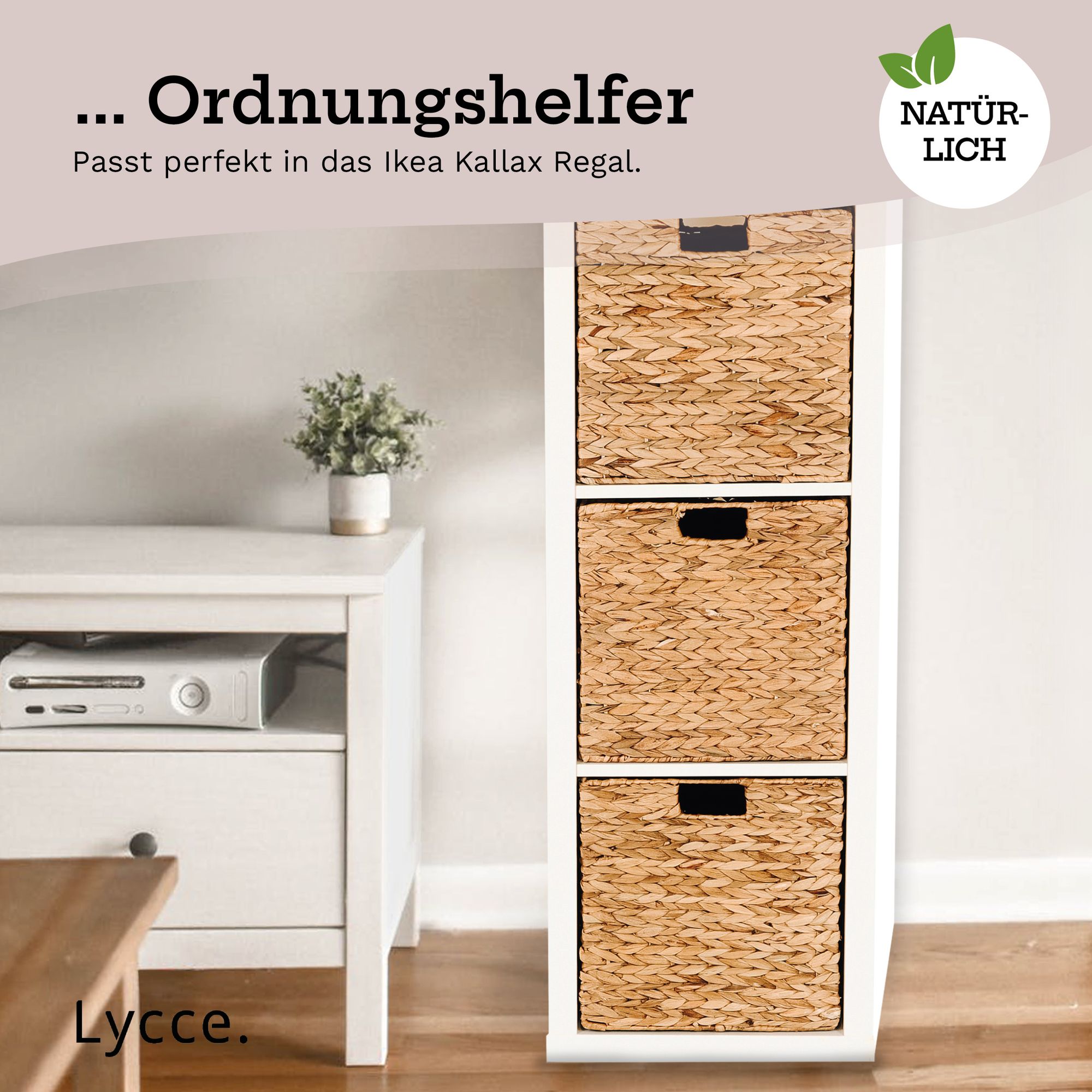 Lycce Regaleinsatz QUADER, Korb geflochten aus Wasserhyazinthe Aufbewahrungskorb 35 l (33 x 33 x 33 cm)