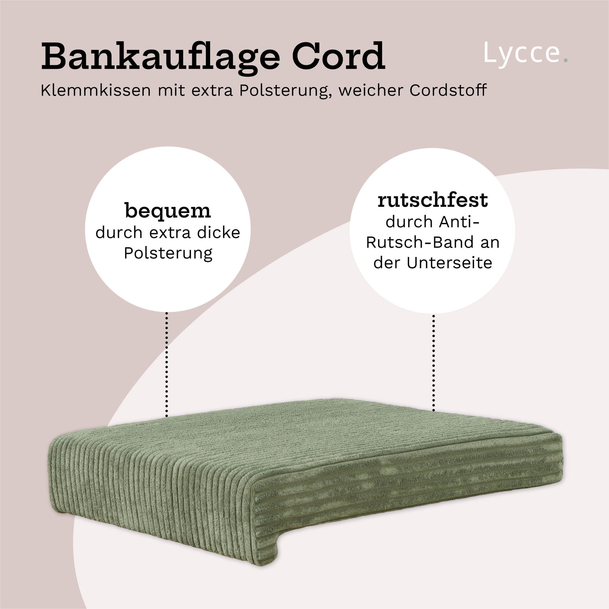 Lycce Bankauflage Klemmkissen 1 Leiste Cordstoff extra Polsterung, für Banktiefe ab 35 cm