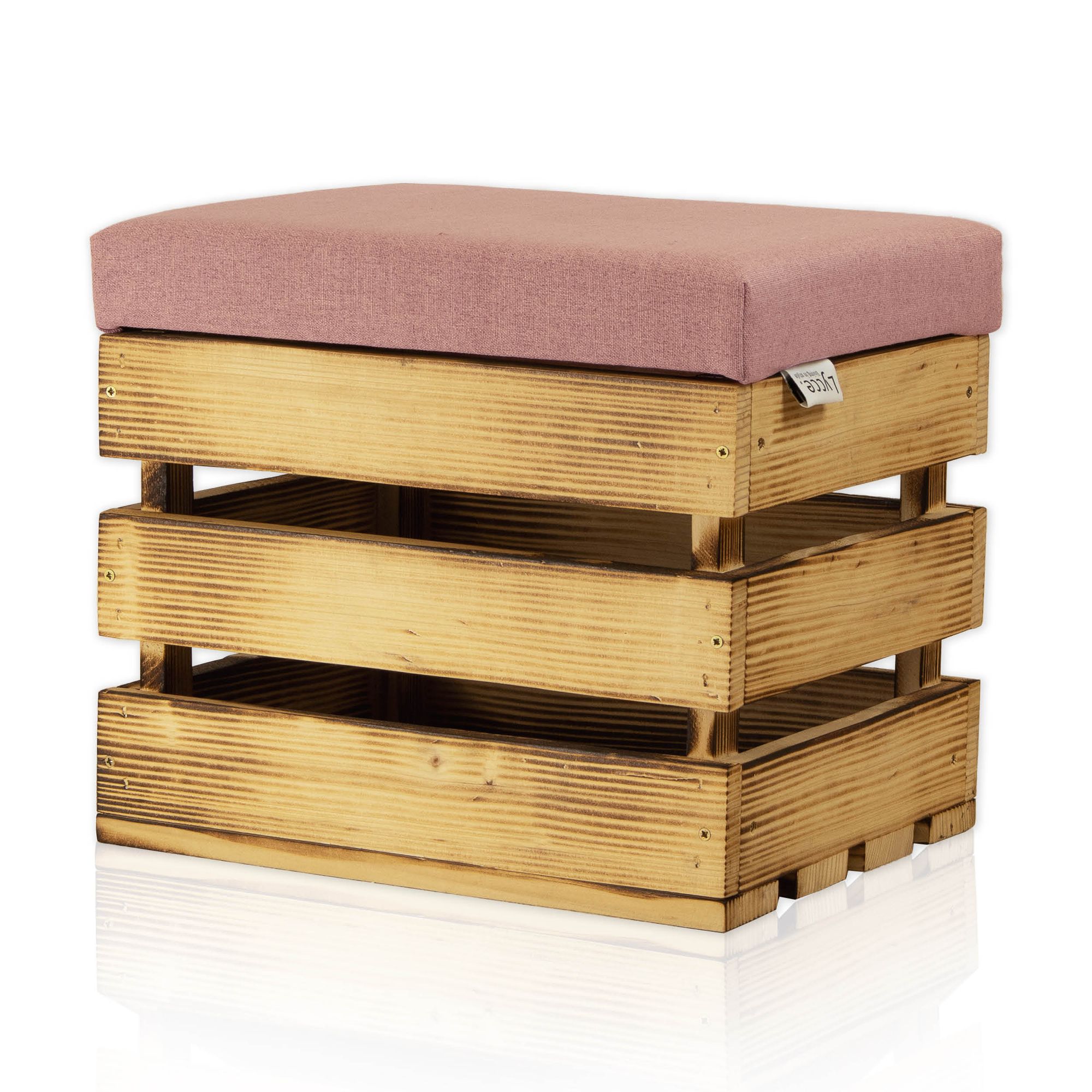 Lycce Hocker mit Stauraum, Sitzhocker Holzkiste geflammt mit gepolstertem Deckel - 35 l