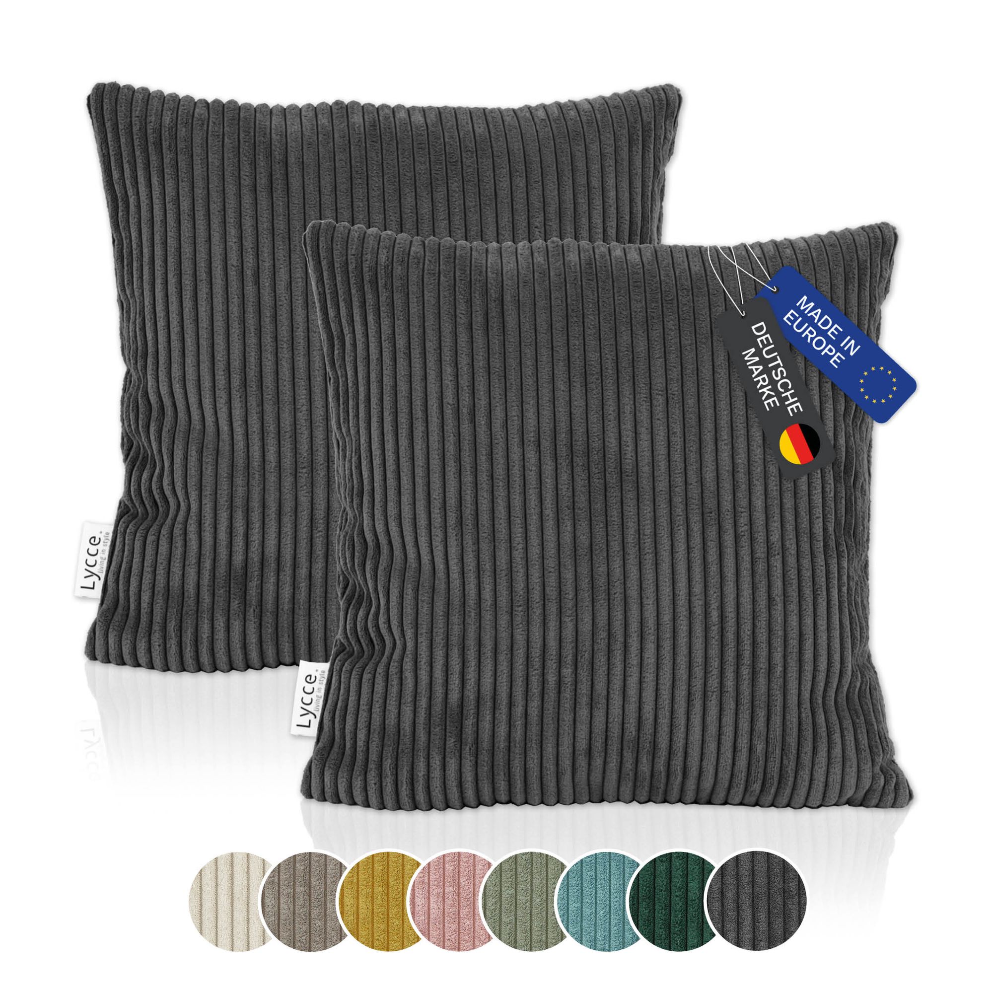 Lycce 2er Set Kissenbezug aus trendigem Cordstoff (40 x 40 cm) - ideal für kuschelige Sofakissen oder Dekokissen, verschiedene Farben - made in EU