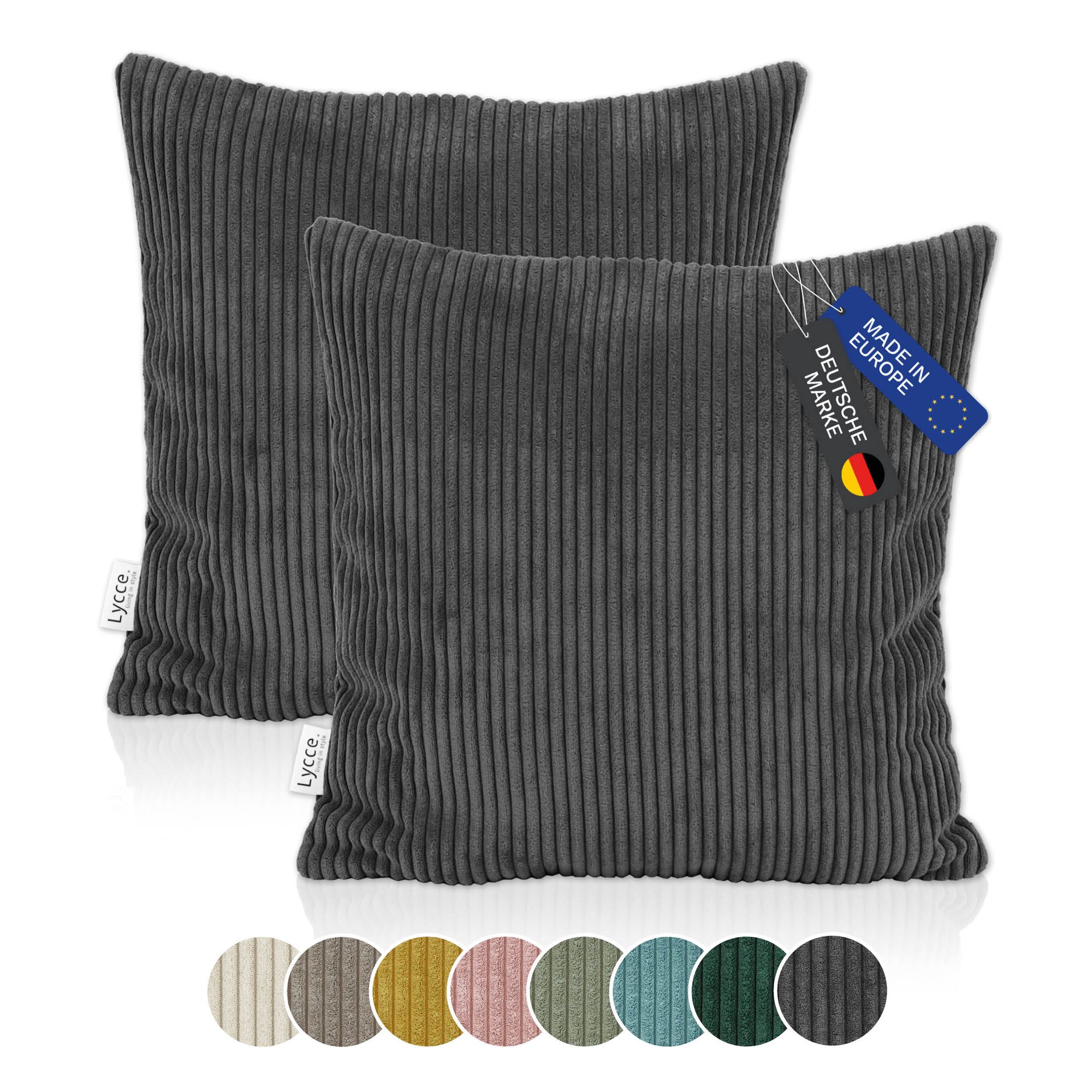 Lycce 2er Set Kissenbezug aus trendigem Cordstoff (50 x 50 cm) - ideal für kuschelige Sofakissen oder Dekokissen, verschiedene Farben - made in EU
