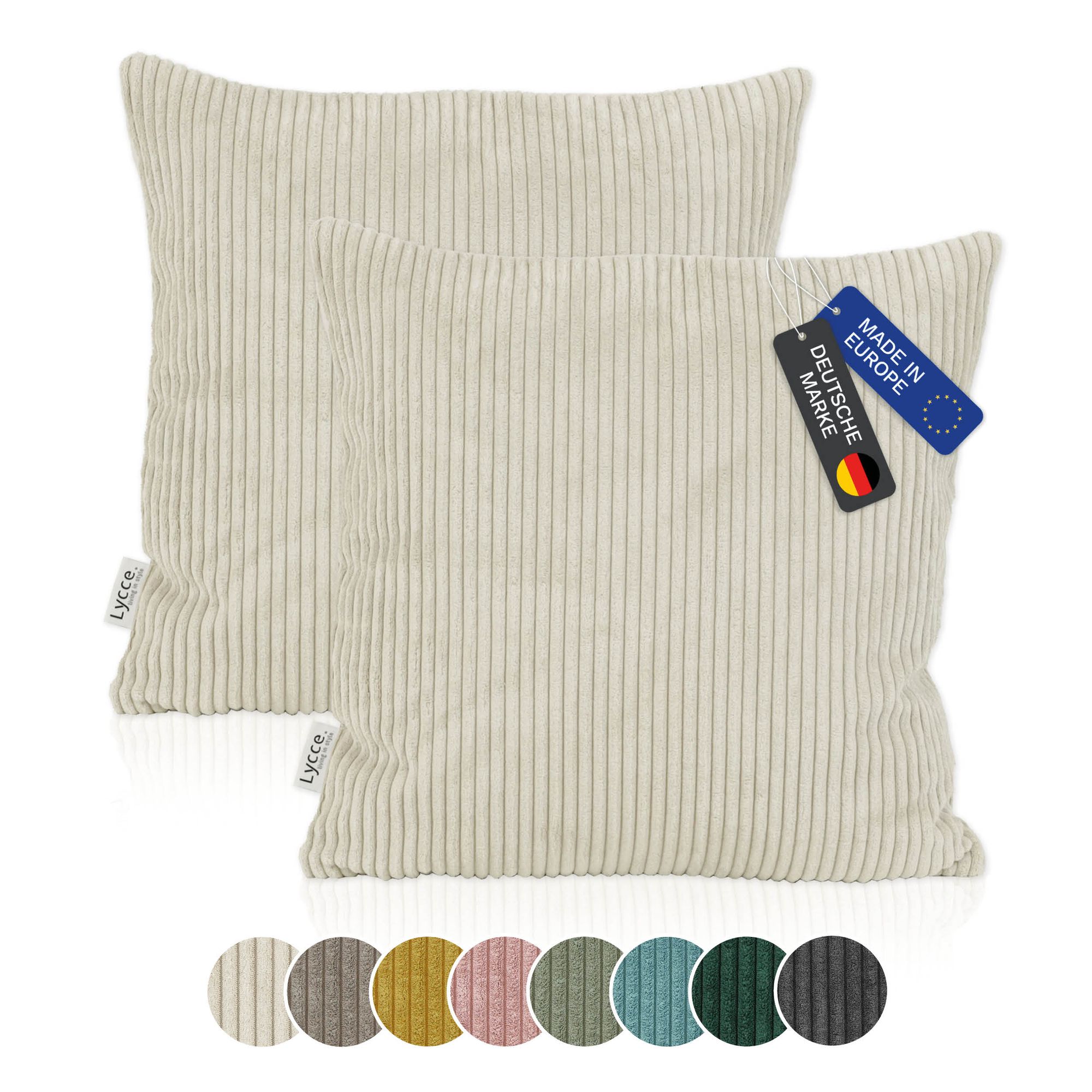 Lycce 2er Set Kissenbezug aus trendigem Cordstoff (50 x 50 cm) - ideal für kuschelige Sofakissen oder Dekokissen, verschiedene Farben - made in EU