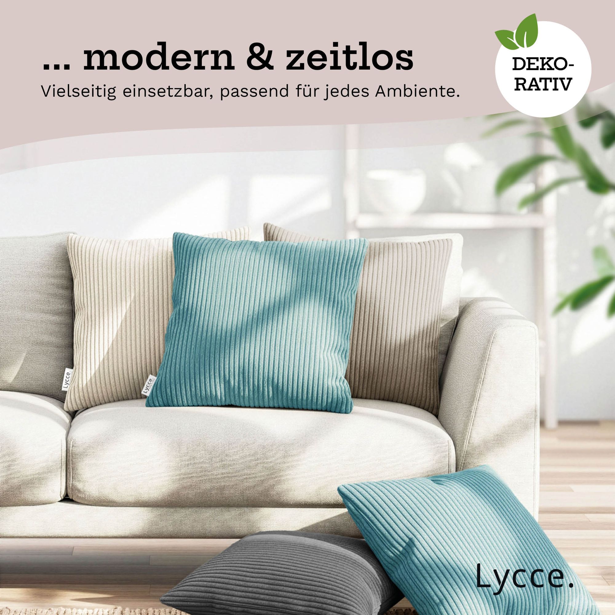 Lycce 2er Set Kissenbezug aus trendigem Cordstoff (50 x 50 cm) - ideal für kuschelige Sofakissen oder Dekokissen, verschiedene Farben - made in EU