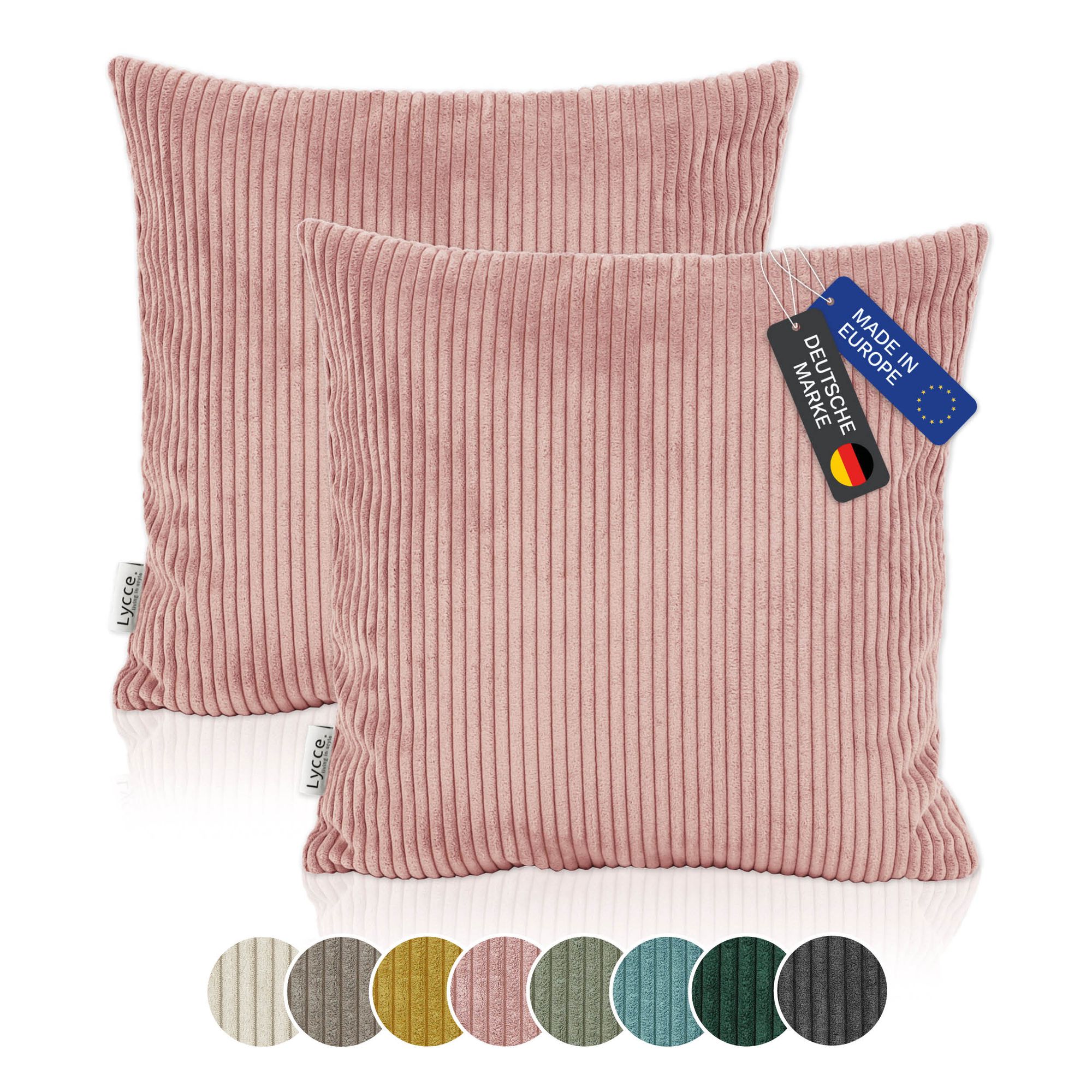 Lycce 2er Set Kissenbezug aus trendigem Cordstoff (50 x 50 cm) - ideal für kuschelige Sofakissen oder Dekokissen, verschiedene Farben - made in EU