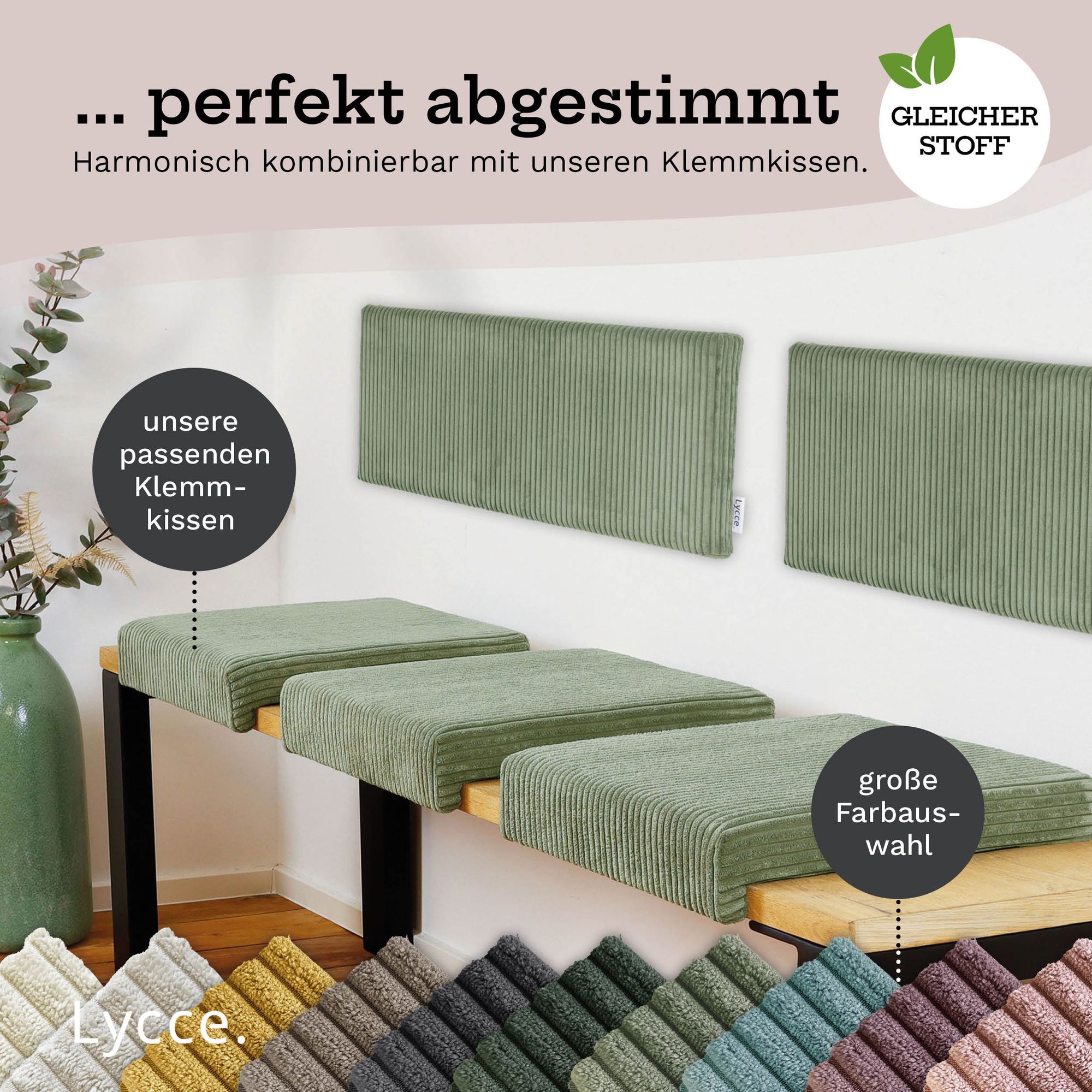 Lycce Wandkissen Cord – Wandpolster Kopfteil Betten & Rückenkissen Sitzbank | komfortabel & stabil | einfache Montage | Wandpaneele gepolstert | Schlafzimmer & Wohnzimmer | Cord