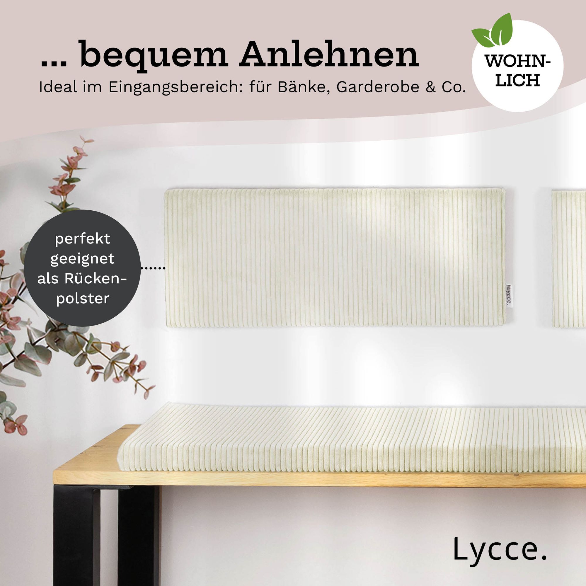 Lycce Wandkissen Cord – Wandpolster Kopfteil Betten & Rückenkissen Sitzbank | komfortabel & stabil | einfache Montage | Wandpaneele gepolstert | Schlafzimmer & Wohnzimmer | Cord