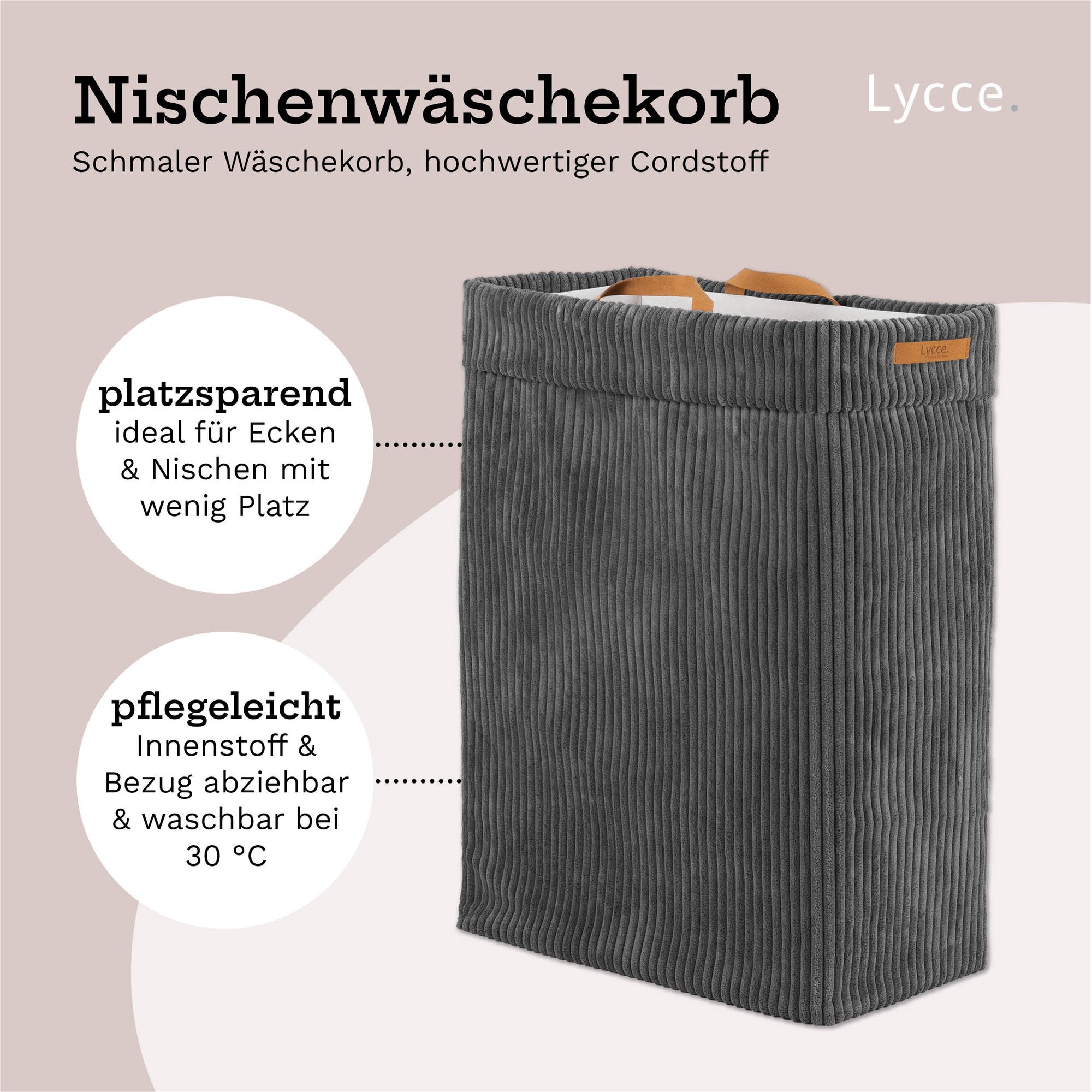 Lycce Wäschekorb Cord – Nischenwäschekorb | platzsparend & praktisch | waschbare Bezüge | faltbarer Wäschesammler | Schlafzimmer, Kinderzimmer & Badezimmer