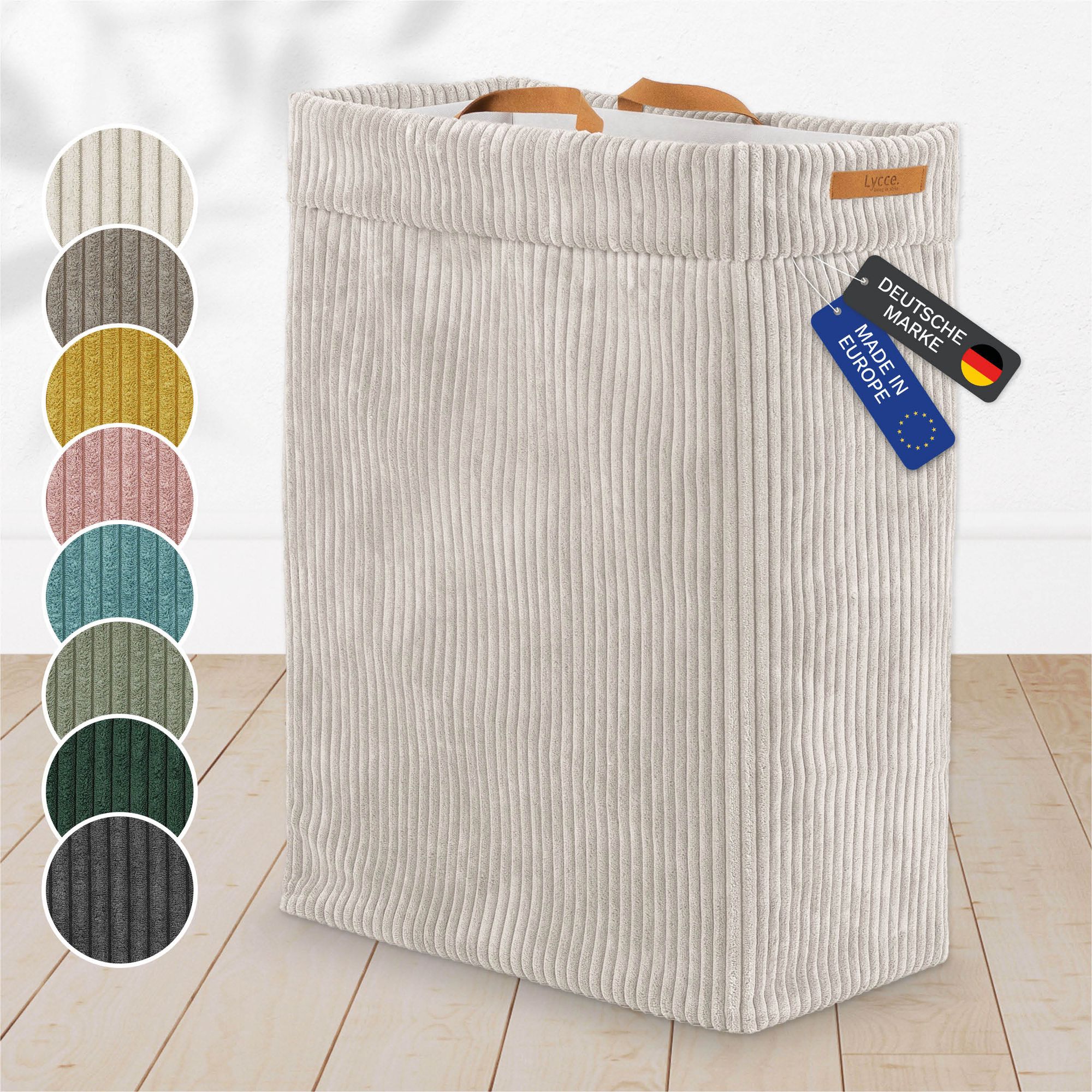 Lycce Wäschekorb Cord – Nischenwäschekorb | platzsparend & praktisch | waschbare Bezüge | faltbarer Wäschesammler | Schlafzimmer, Kinderzimmer & Badezimmer