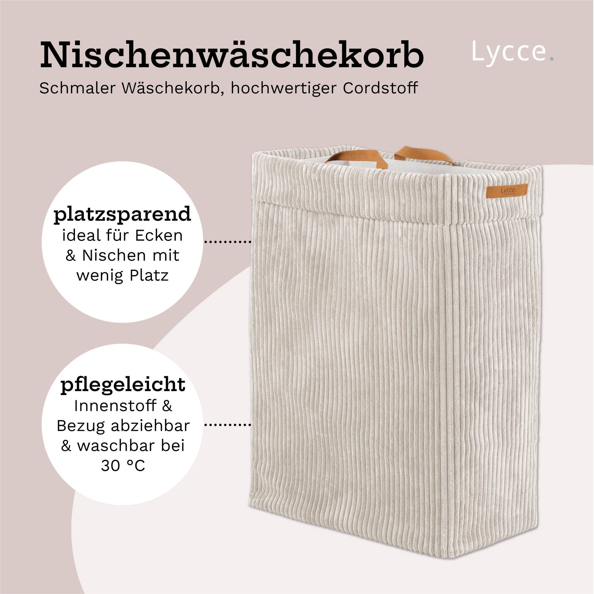 Lycce Wäschekorb Cord – Nischenwäschekorb | platzsparend & praktisch | waschbare Bezüge | faltbarer Wäschesammler | Schlafzimmer, Kinderzimmer & Badezimmer