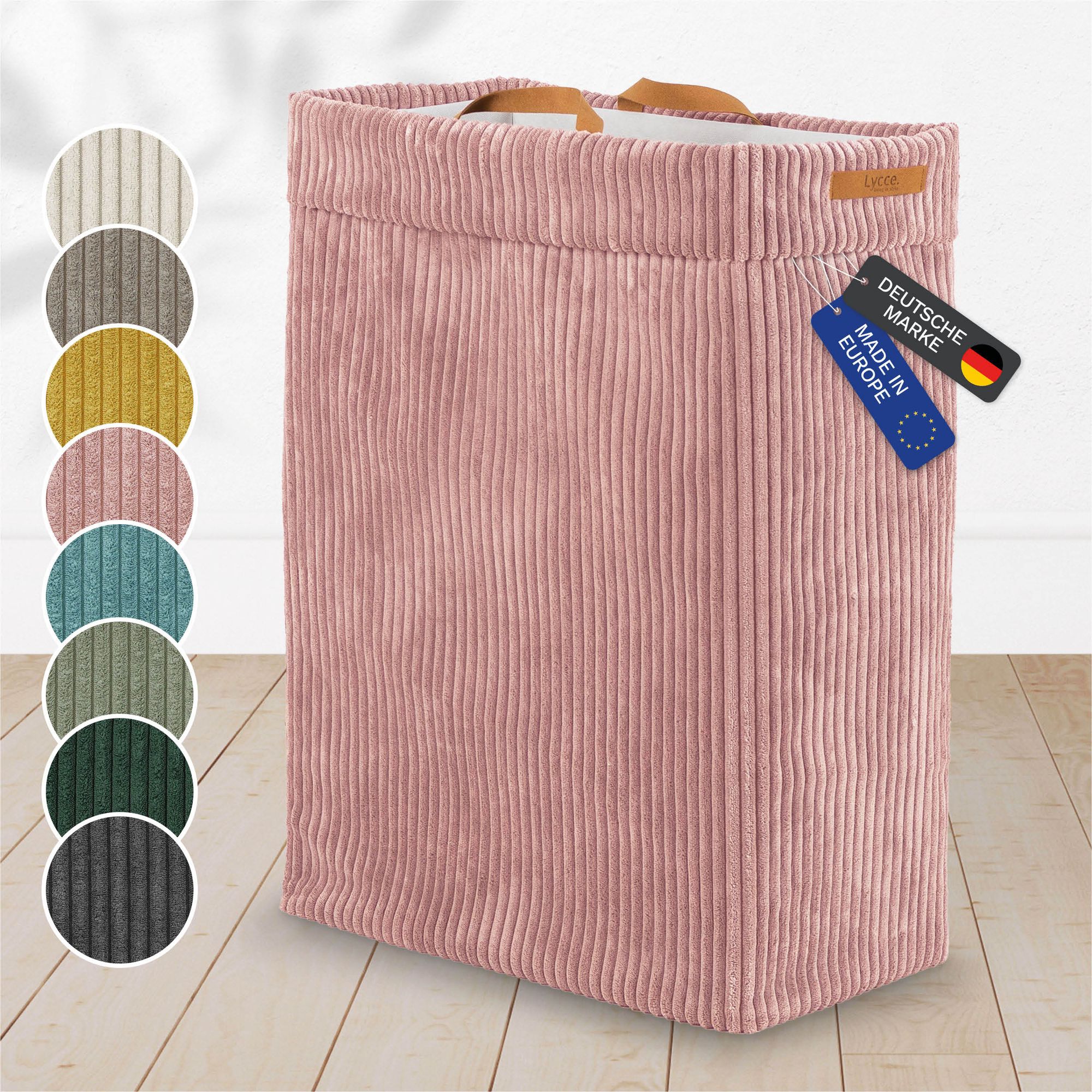 Lycce Wäschekorb Cord – Nischenwäschekorb | platzsparend & praktisch | waschbare Bezüge | faltbarer Wäschesammler | Schlafzimmer, Kinderzimmer & Badezimmer
