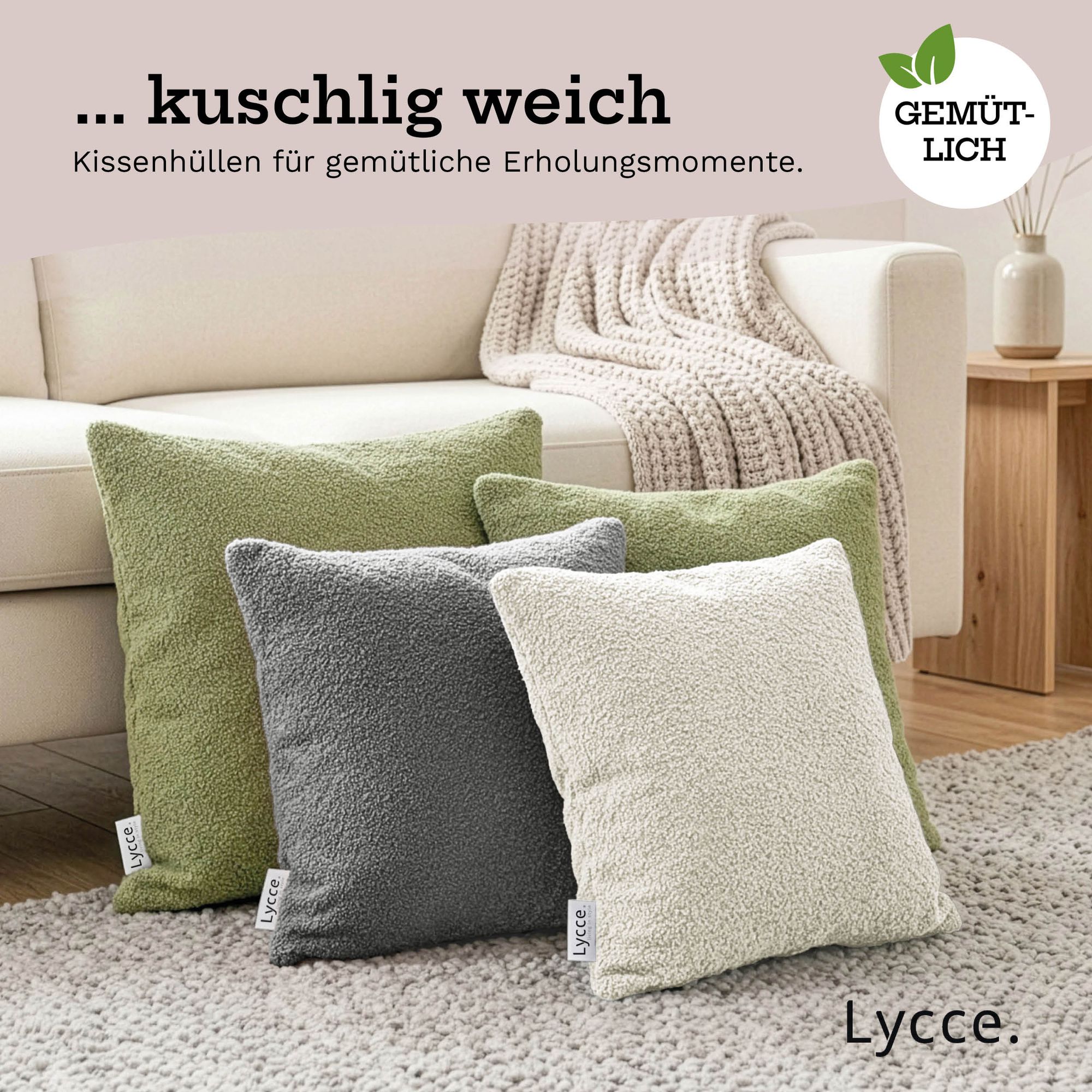 Lycce 2er Set Kissenhülle Bouclé 40x40 cm – Kissenbezug für Dekokissen | dekorative Zierkissen & -hüllen | mit Reißverschluss | vielseitig kombinierbar | Kinderzimmer, Esszimmer & Wohnzimmer | Bouclé
