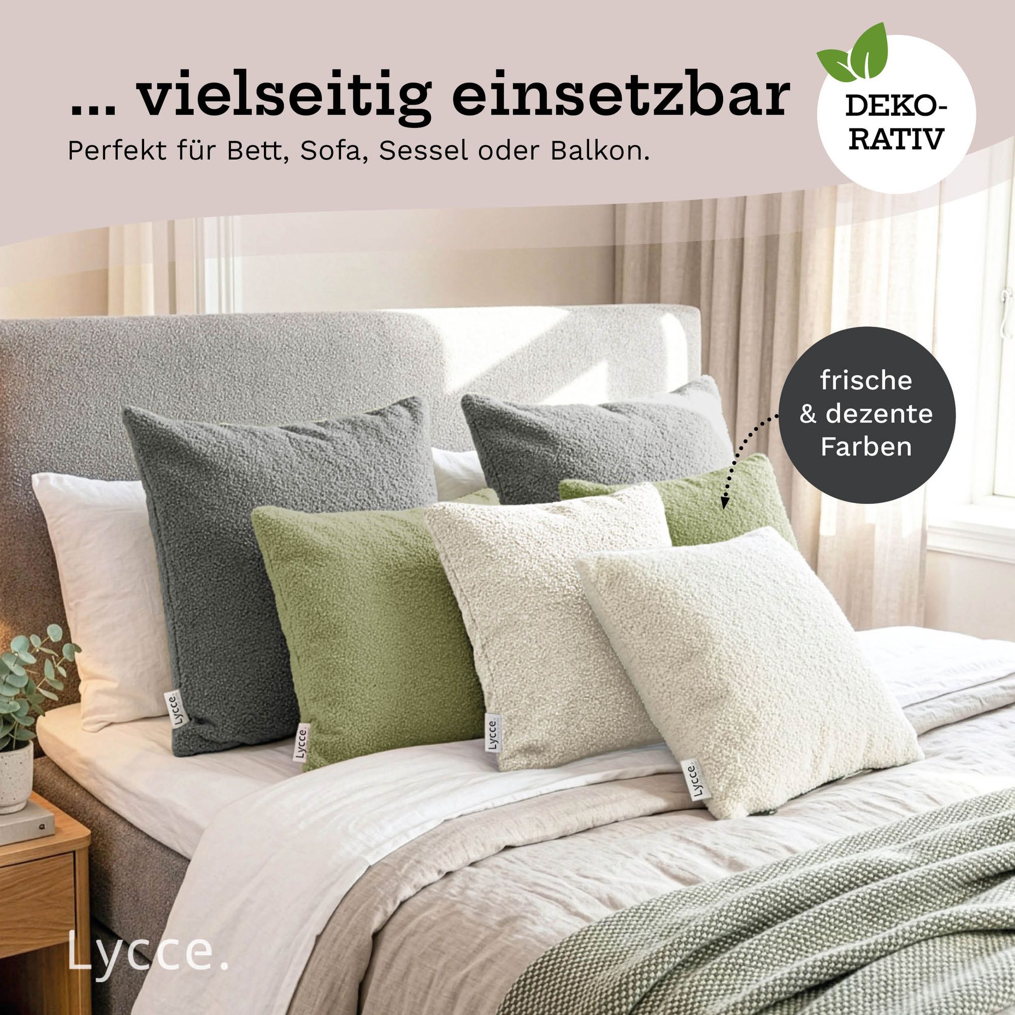 Lycce 2er Set Kissenhülle Bouclé 40x40 cm – Kissenbezug für Dekokissen | dekorative Zierkissen & -hüllen | mit Reißverschluss | vielseitig kombinierbar | Kinderzimmer, Esszimmer & Wohnzimmer | Bouclé