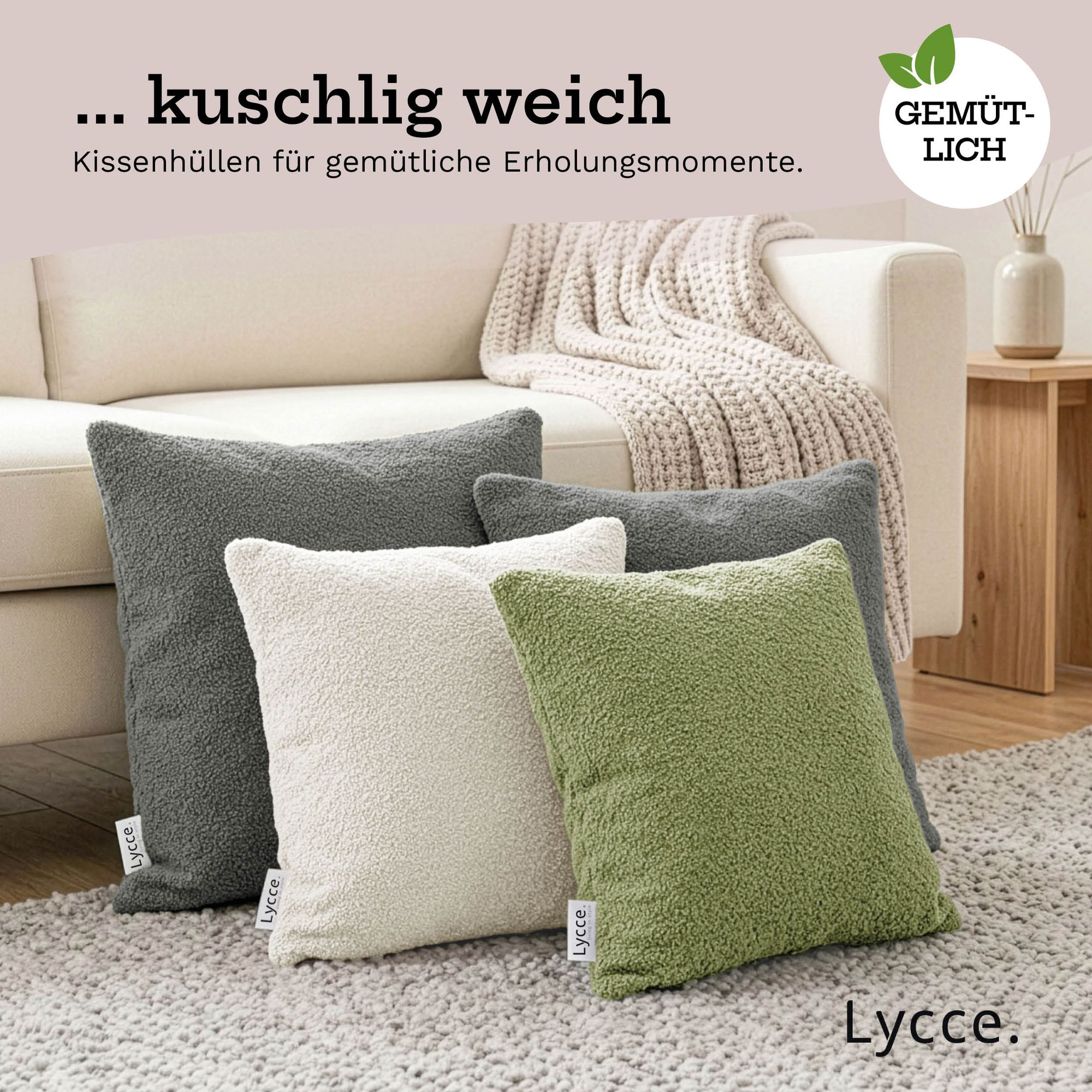 Lycce 2er Set Kissenhülle Bouclé 40x40 cm – Kissenbezug für Dekokissen | dekorative Zierkissen & -hüllen | mit Reißverschluss | vielseitig kombinierbar | Kinderzimmer, Esszimmer & Wohnzimmer | Bouclé