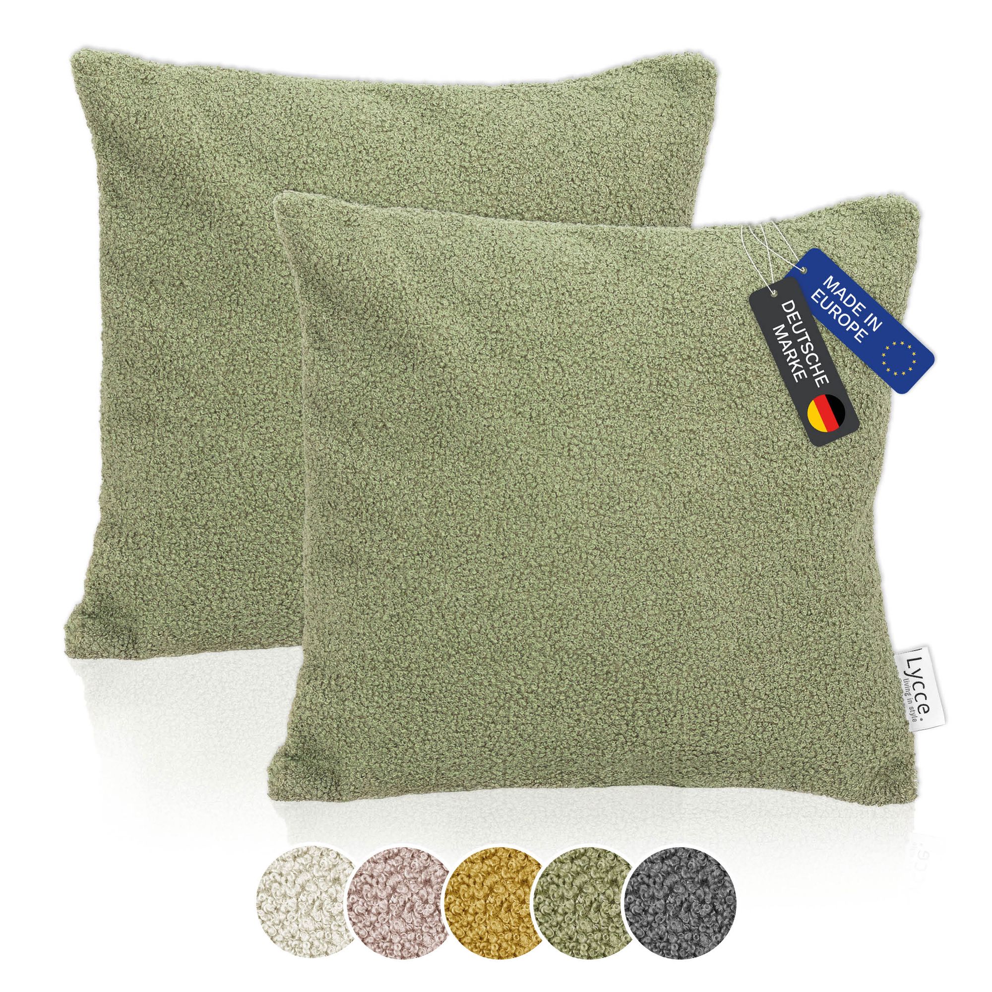 Lycce 2er Set Kissenhülle Bouclé 40x40 cm – Kissenbezug für Dekokissen | dekorative Zierkissen & -hüllen | mit Reißverschluss | vielseitig kombinierbar | Kinderzimmer, Esszimmer & Wohnzimmer | Bouclé
